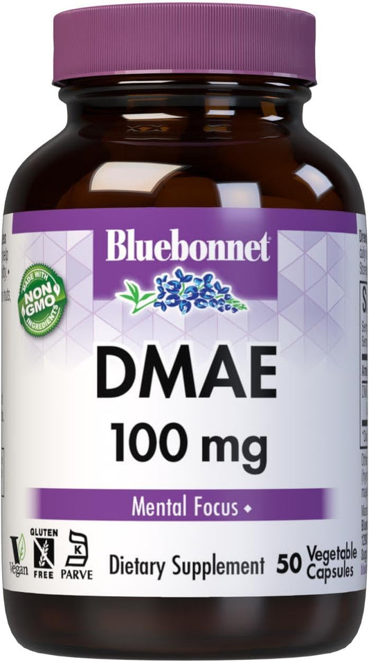 Bluebonnet Nutrition DMAE 100mg Capsules - 50 Count Bottle for Cognitive Support