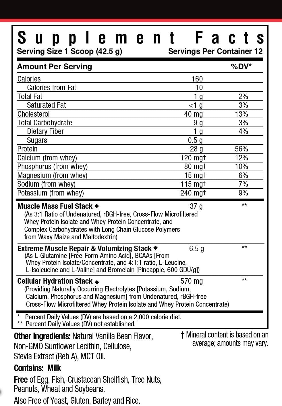 Bluebonnet Nutrition Extreme Edge Vanilla Post Workout Protein Powder - Grass Fed, 28g Protein, No Sugar, Gluten & Soy Free - 1.12 lb