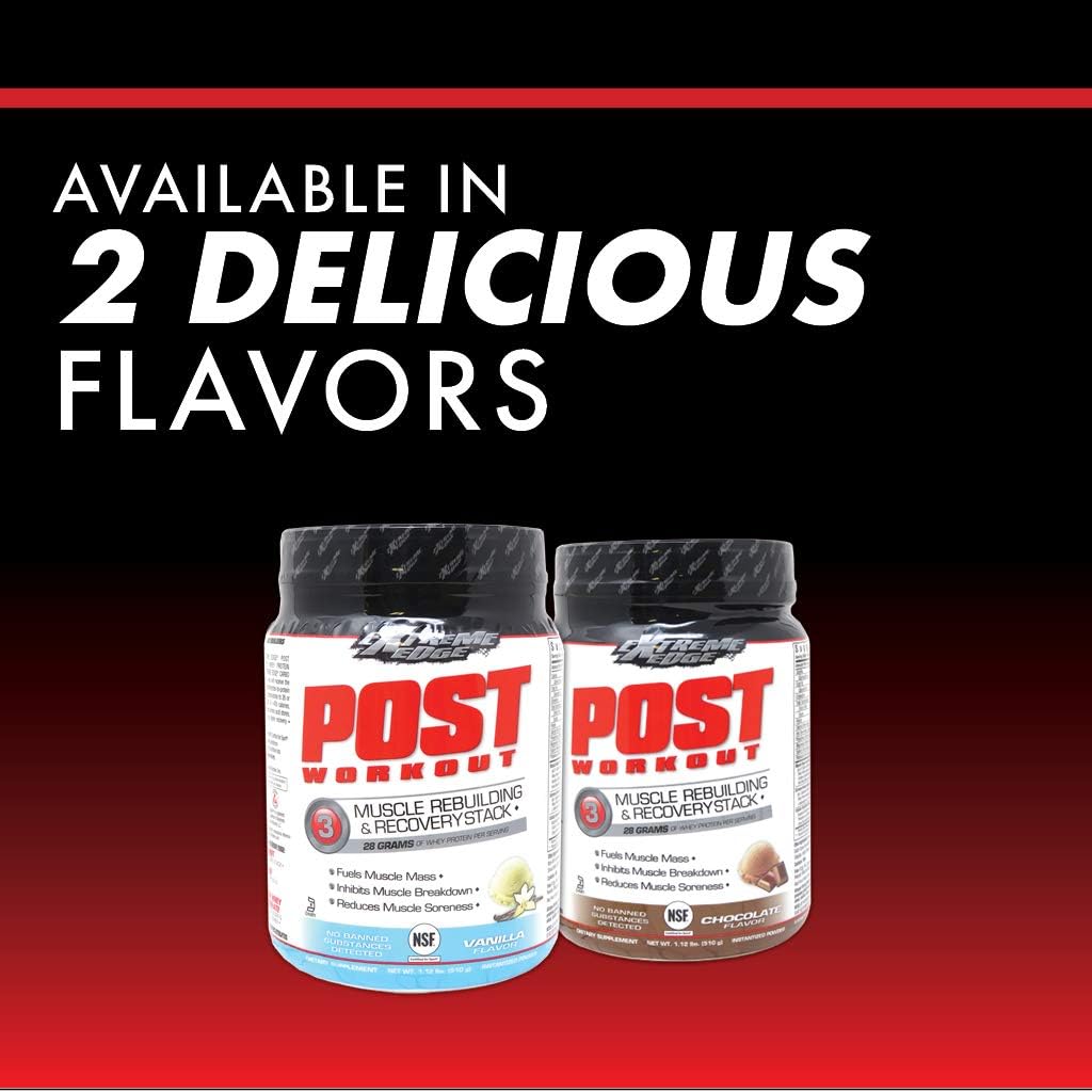 Bluebonnet Nutrition Extreme Edge Vanilla Post Workout Protein Powder - Grass Fed, 28g Protein, No Sugar, Gluten & Soy Free - 1.12 lb