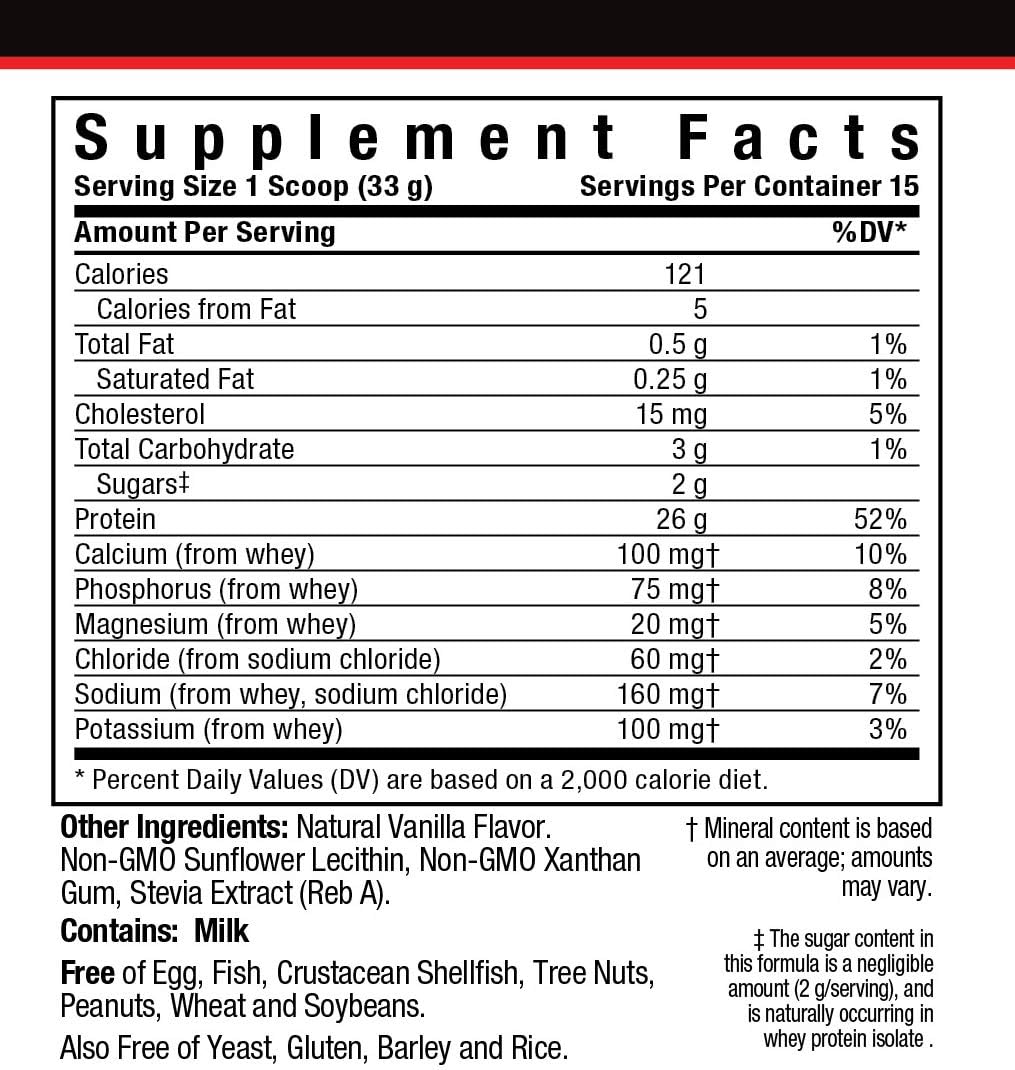 Bluebonnet Nutrition Extreme Edge Vanilla Whey Protein Isolate Powder - Grass Fed, 26g Protein, Non GMO, Gluten Free, Kosher Dairy - 1lb