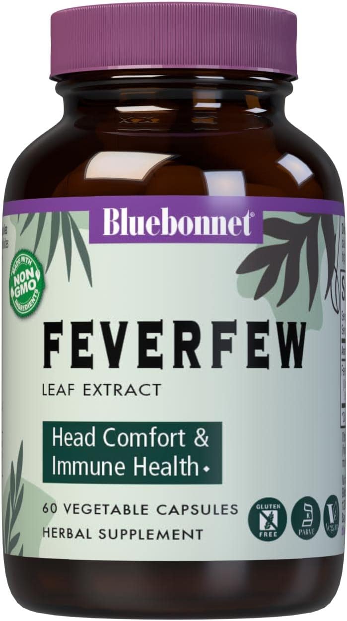 Bluebonnet Nutrition Feverfew Leaf Extract Capsules - Immune & Head Comfort Support - Gluten-Free, Soy-Free, Kosher, Non-GMO, Vegan - 60 Servings