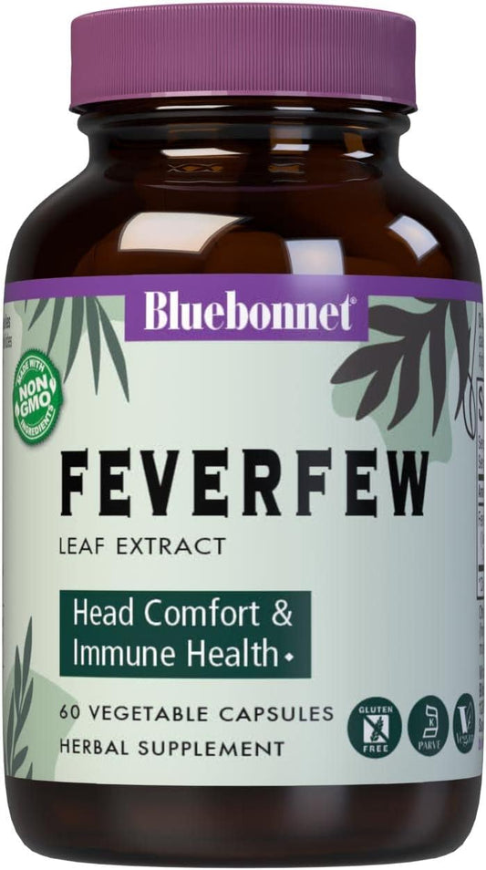 Bluebonnet Nutrition Feverfew Leaf Extract Capsules - Immune & Head Comfort Support - Gluten-Free, Soy-Free, Kosher, Non-GMO, Vegan - 60 Servings