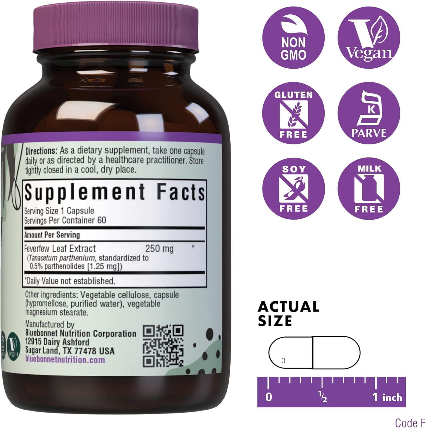 Bluebonnet Nutrition Feverfew Leaf Extract Capsules - Immune & Head Comfort Support - Gluten-Free, Soy-Free, Kosher, Non-GMO, Vegan - 60 Servings