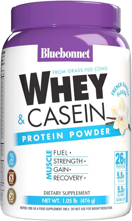 Bluebonnet Nutrition Grass Fed Whey Protein Powder, French Vanilla Flavor, Non GMO, Gluten & Soy Free, Kosher Dairy - 16.8 Oz