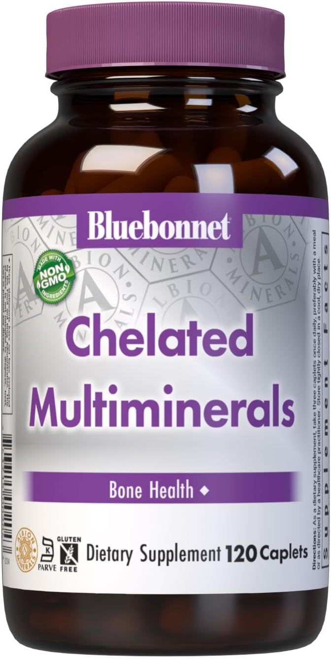 Bluebonnet Nutrition High Potency Chelated Multiminerals with Albion Chelated Minerals - Soy-Free, Gluten-Free, Non-GMO - 120 Caplets