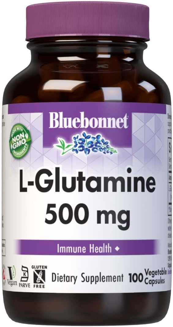 Bluebonnet Nutrition L-Glutamine 500mg Capsules - Immune Support, Nitrogen Transport - Vegan, Non-GMO, Gluten-Free, 100 Servings