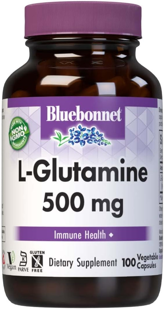 Bluebonnet Nutrition L-Glutamine 500mg Capsules - Immune Support, Nitrogen Transport - Vegan, Non-GMO, Gluten-Free, 100 Servings