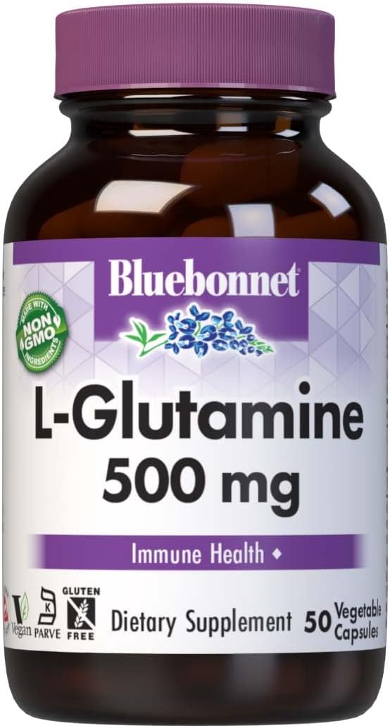 Bluebonnet Nutrition L-Glutamine 500mg Capsules - Immune Support, Nitrogen Transporter - Non-GMO, Kosher, Vegan - 50 Count