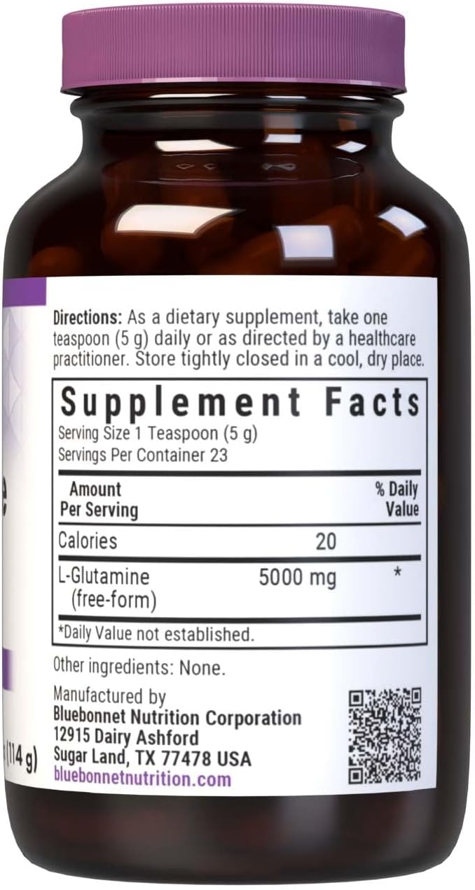 Bluebonnet Nutrition L-Glutamine Powder 5000mg - Immune Support, Nitrogen Transport - Soy-Free, Gluten-Free, Non-GMO - Vegan, Kosher Certified - 4 oz Bottle, 23 Servings