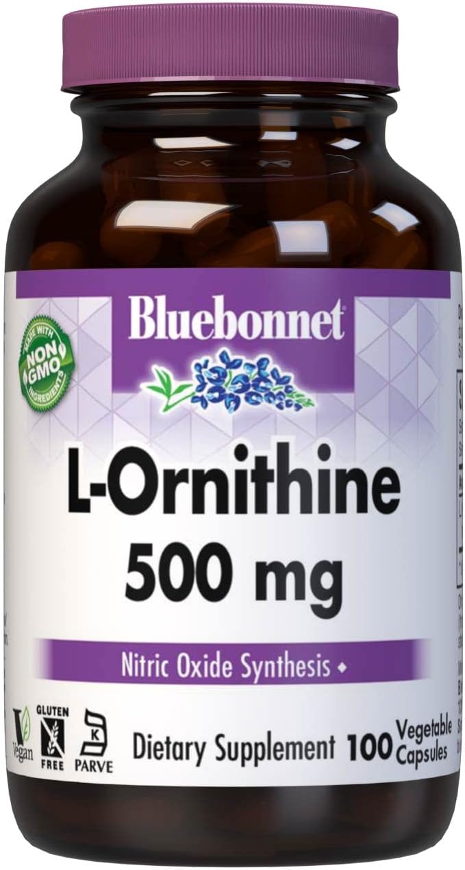Bluebonnet Nutrition L-Ornithine 500mg Capsules - Non-GMO, Vegan, Soy-Free, Gluten-Free, 100 Servings