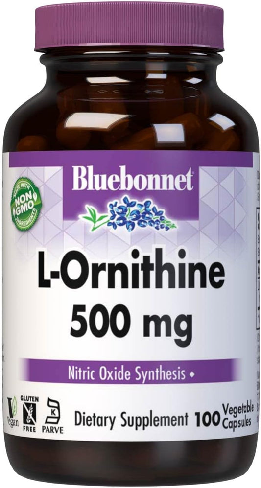 Bluebonnet Nutrition L-Ornithine 500mg Capsules - Non-GMO, Vegan, Soy-Free, Gluten-Free, 100 Servings