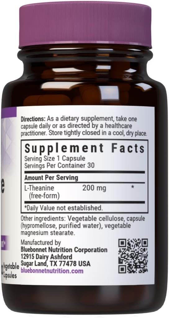 Bluebonnet Nutrition L-Theanine 200 mg Capsules - 30 Count Bottle