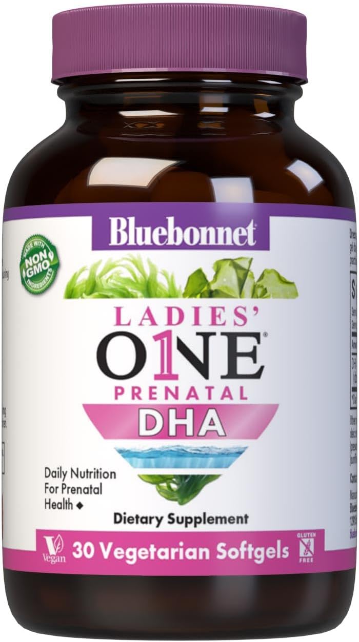 Bluebonnet Nutrition Ladies' One Prenatal DHA Softgels - Vegan, Non-GMO, Gluten-Free - Daily Nutrition for Prenatal Health - 30 Servings
