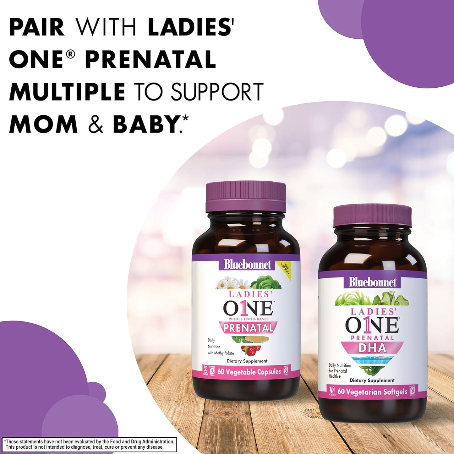 Bluebonnet Nutrition Ladies' One Prenatal DHA Softgels - Vegan, Non-GMO, Gluten-Free - Daily Nutrition for Prenatal Health - 30 Servings