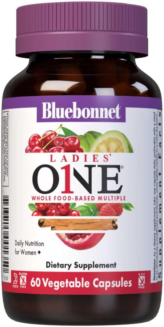BlueBonnet Nutrition Ladies One Whole Food Multiple Capsules - Organic, Non-GMO, Gluten Free, Soy Free, Kosher - Energy & Vitality Boost - 60 Capsules, 2 Month Supply