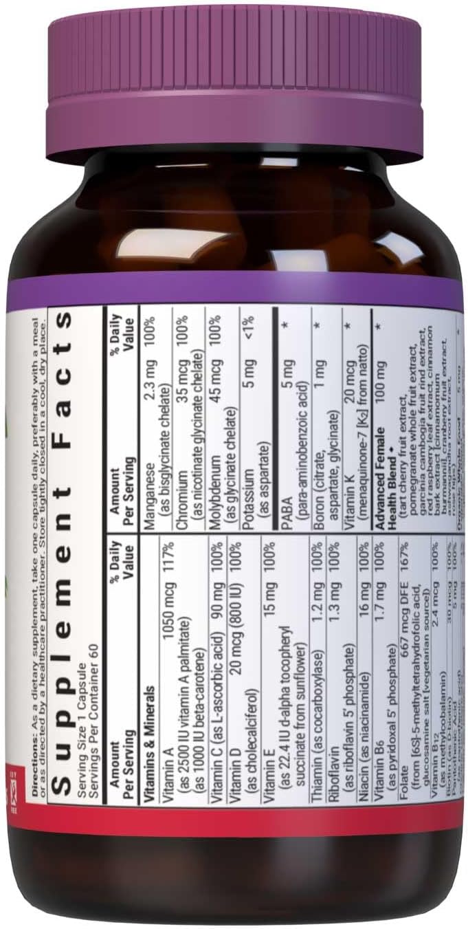 BlueBonnet Nutrition Ladies One Whole Food Multiple Capsules - Organic, Non-GMO, Gluten Free, Soy Free, Kosher - Energy & Vitality Boost - 60 Capsules, 2 Month Supply