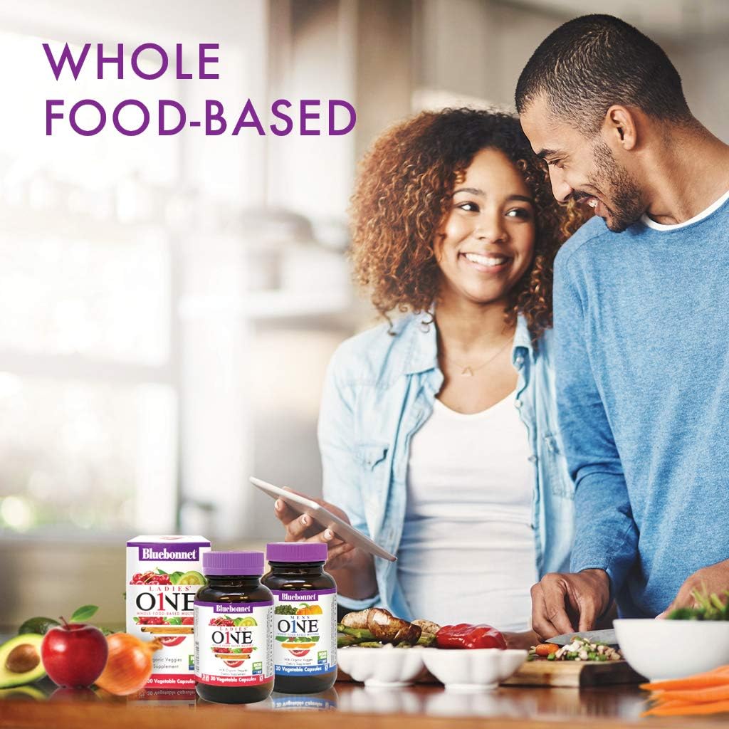 BlueBonnet Nutrition Ladies One Whole Food Multiple Capsules - Organic, Non-GMO, Gluten Free, Soy Free, Kosher - Energy & Vitality Boost - 60 Capsules, 2 Month Supply