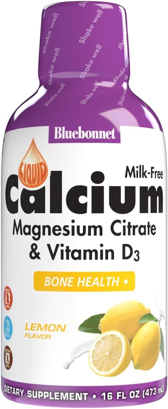 Bluebonnet Nutrition Liquid Calcium Citrate Magnesium Citrate with Vitamin D3 for Bone Health, Lemon Flavor, 16 Fl Oz