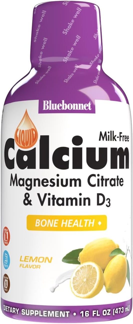 Bluebonnet Nutrition Liquid Calcium Citrate Magnesium Citrate with Vitamin D3 for Bone Health, Lemon Flavor, 16 Fl Oz