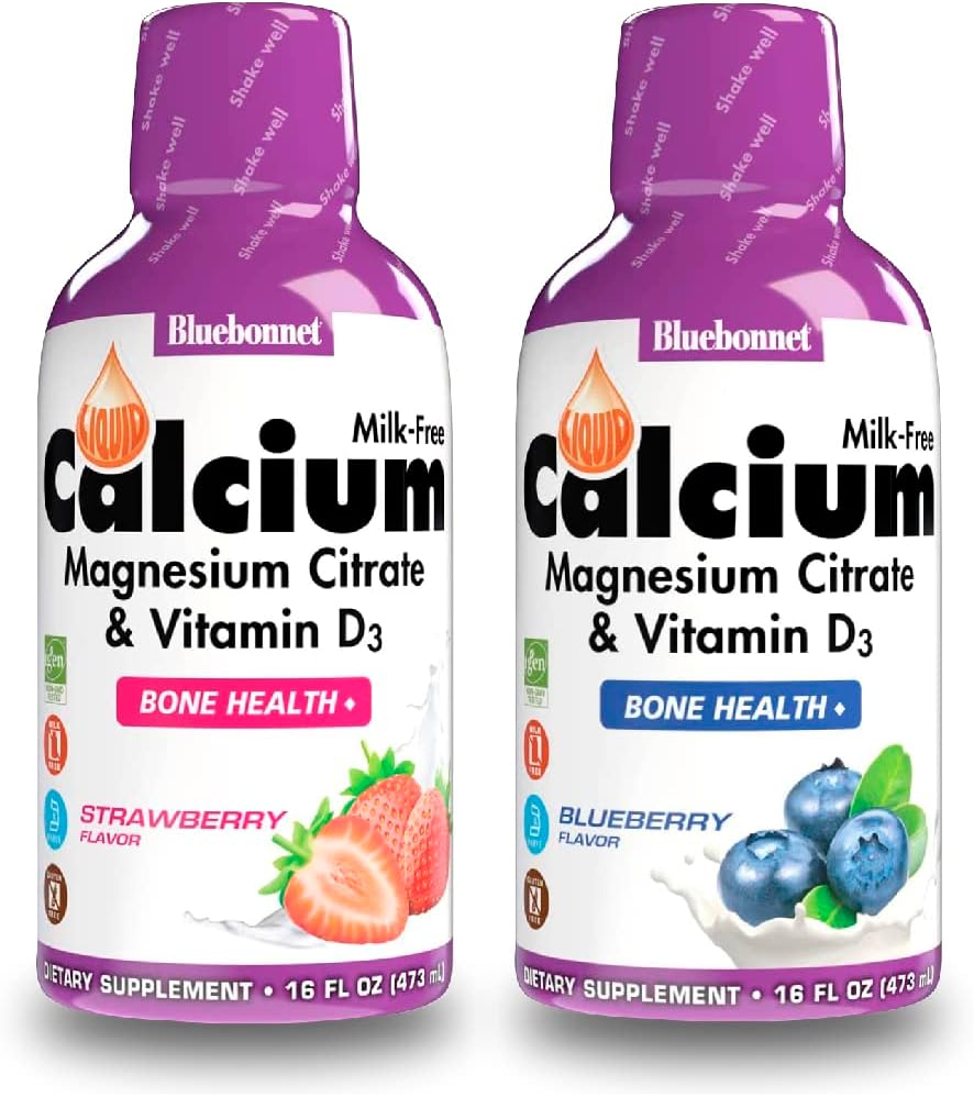 Bluebonnet Nutrition Liquid Calcium Citrate Magnesium Citrate, Vitamin D3 Blueberry and Strawberry Bundle - 32 Fl Oz Total