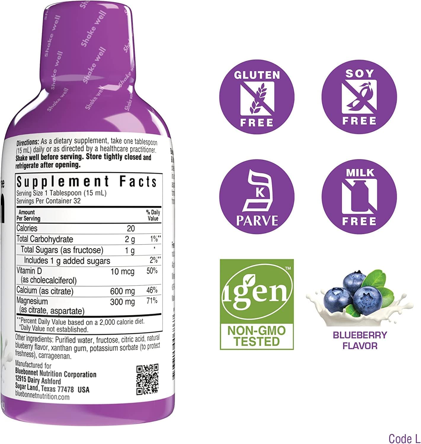Bluebonnet Nutrition Liquid Calcium Citrate Magnesium Citrate, Vitamin D3 Blueberry and Strawberry Bundle - 32 Fl Oz Total