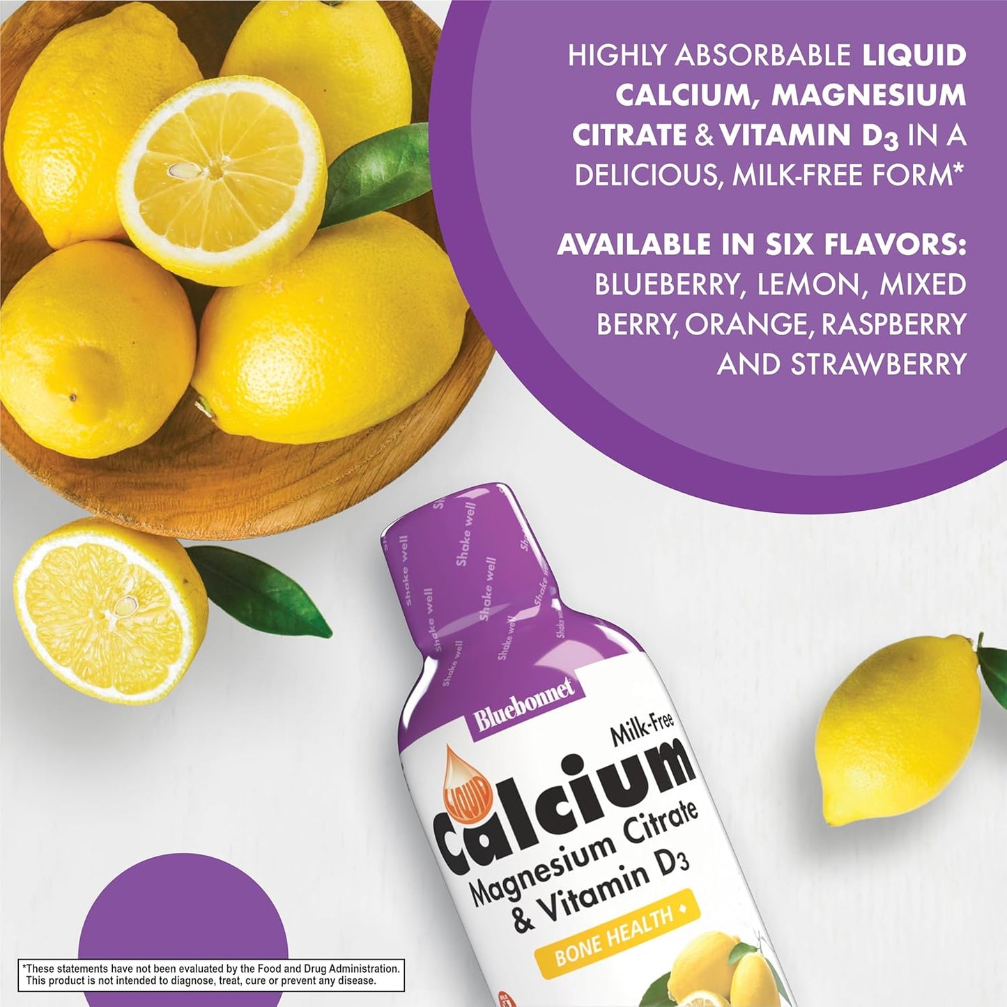 Bluebonnet Nutrition Liquid Calcium Citrate Magnesium Citrate with Vitamin D3 for Bone Health, Lemon Flavor, 16 Fl Oz