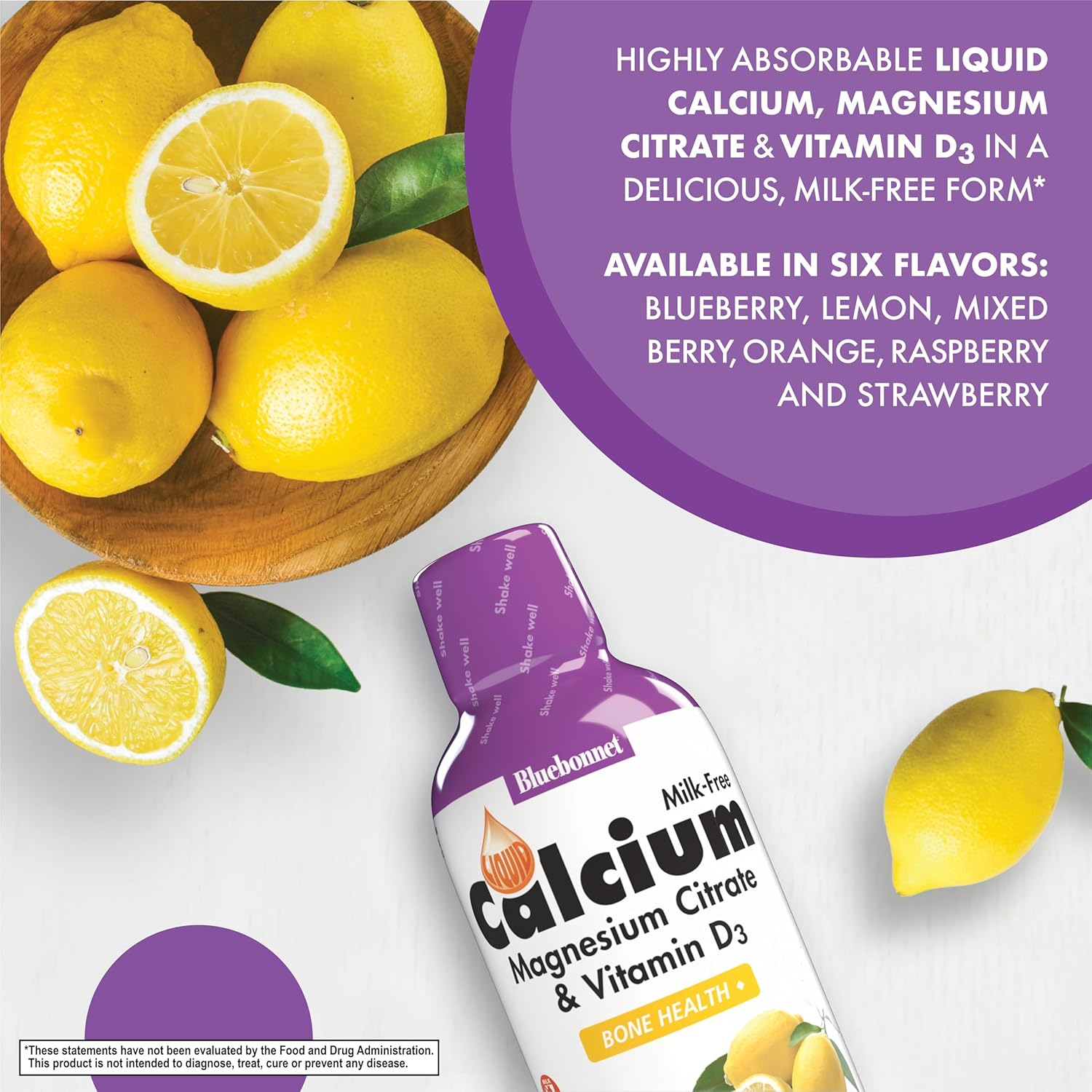 Bluebonnet Nutrition Liquid Calcium Citrate Magnesium Citrate with Vitamin D3 for Bone Health, Lemon Flavor, 16 Fl Oz