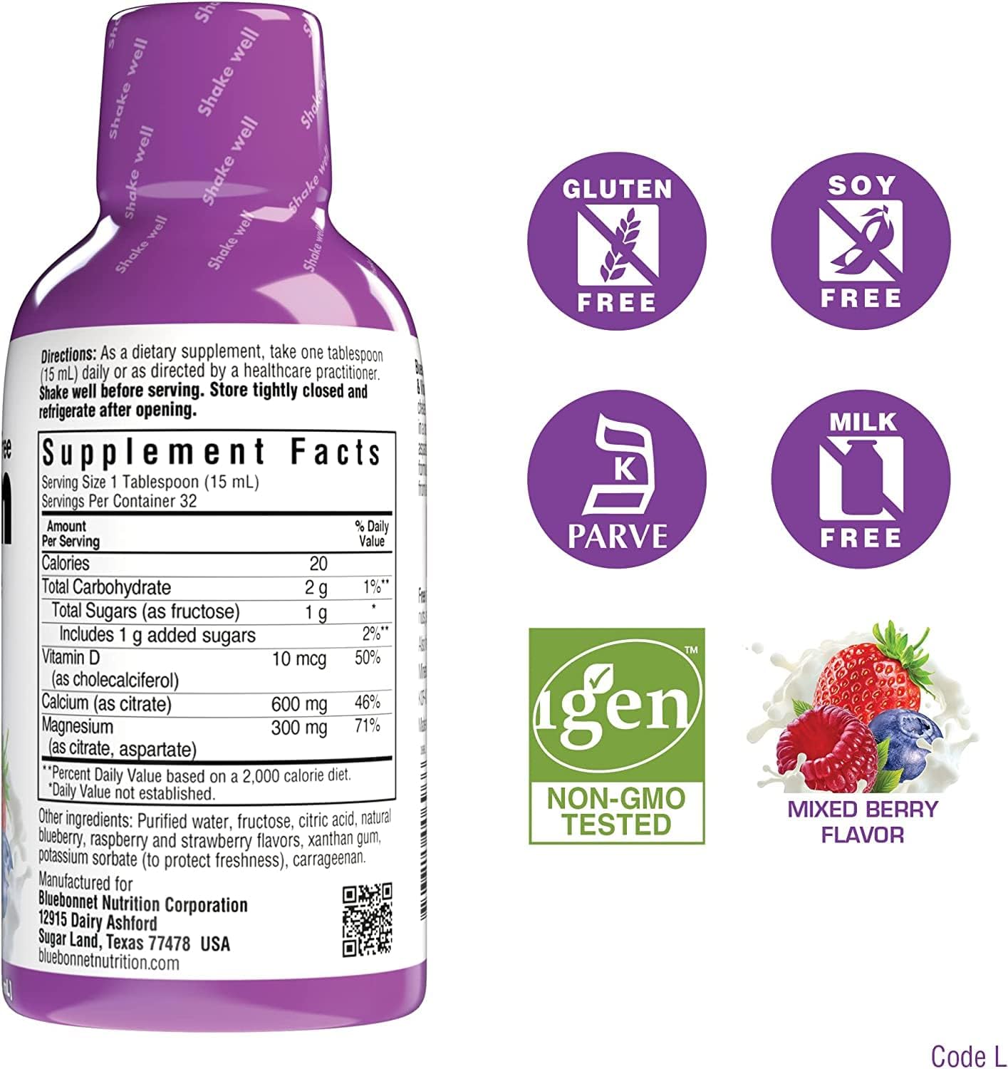 Bluebonnet Nutrition Liquid Calcium Citrate Magnesium Citrate, Vitamin D3 - Blueberry, Strawberry, & Mixed Berry Flavors, 3 Bottles, 48 Fl Oz