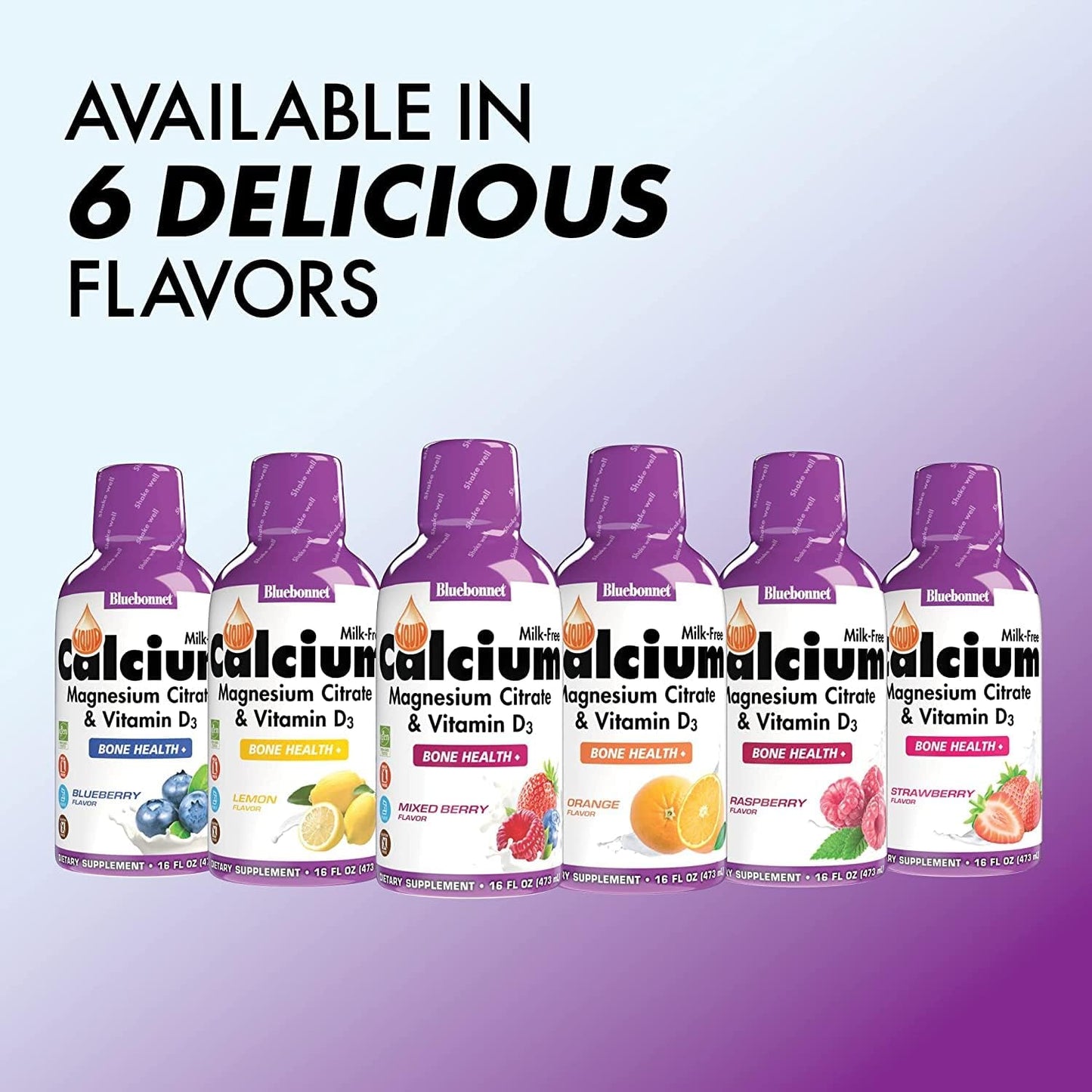 Bluebonnet Nutrition Liquid Calcium Citrate Magnesium Citrate, Vitamin D3 - Blueberry, Strawberry, & Mixed Berry Flavors, 3 Bottles, 48 Fl Oz