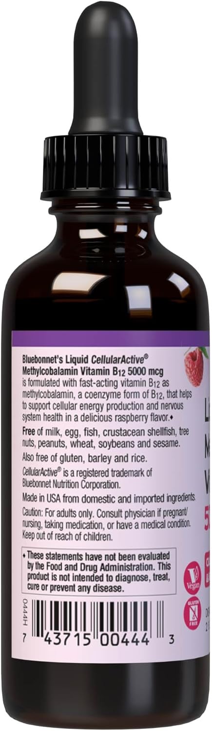 BlueBonnet Nutrition Liquid Methylcobalamin Supplement, Raspberry Flavor, 2 Fl Oz - 1 Pack