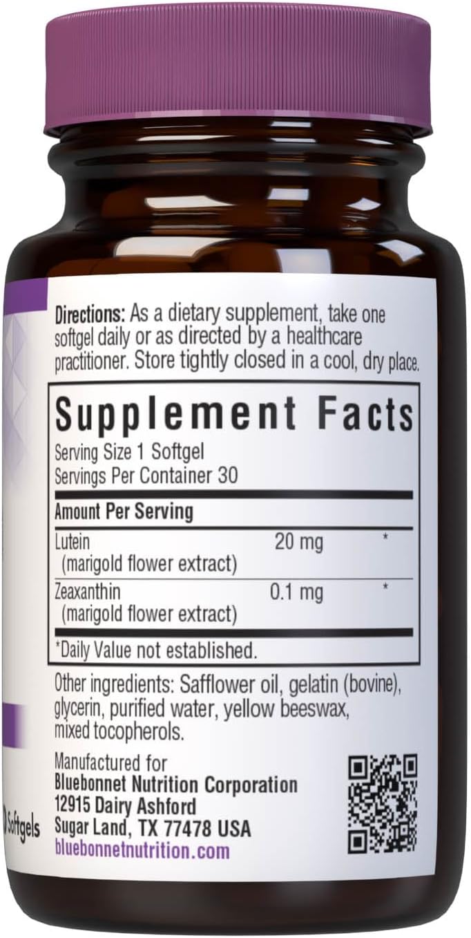 Bluebonnet Nutrition Lutein 20 mg Supplement for Eye Health and Vision Support
