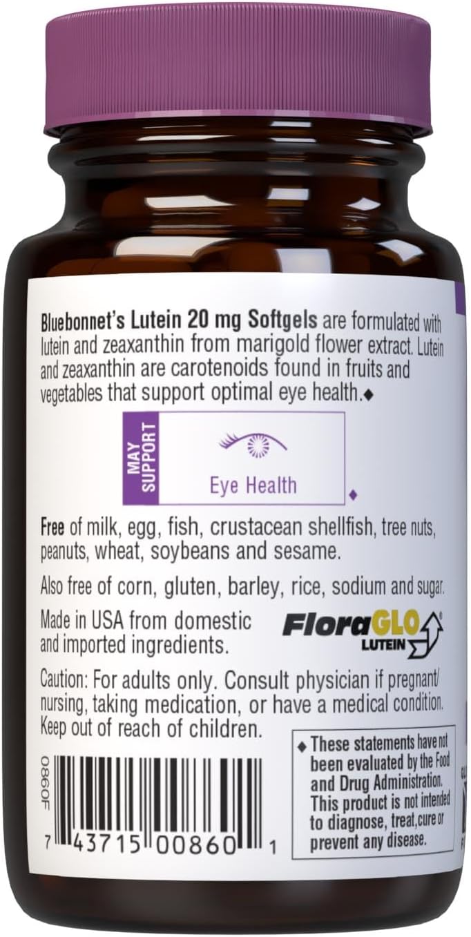 Bluebonnet Nutrition Lutein 20 mg Supplement for Eye Health and Vision Support