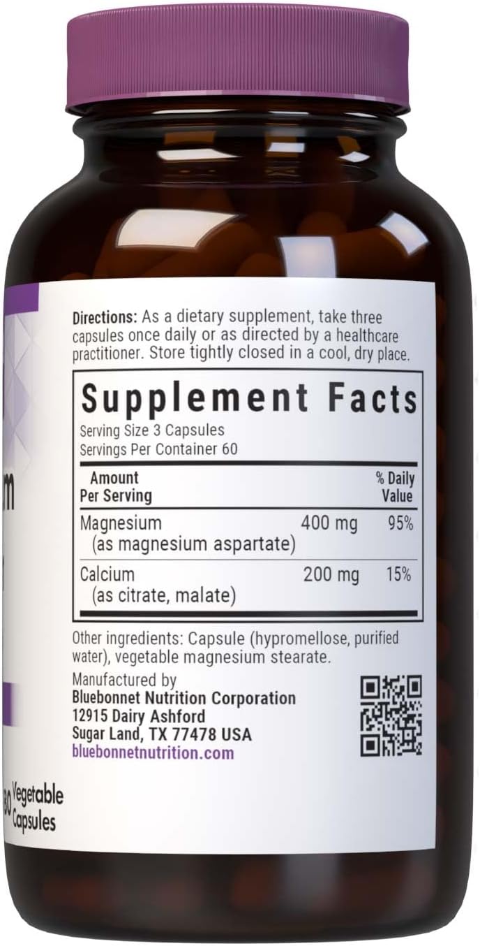Bluebonnet Nutrition Magnesium & Calcium 2:1 Ratio - Bone Health Support - Non-GMO, Vegan, Kosher, Gluten/Soy/Dairy-Free - 180 Capsules