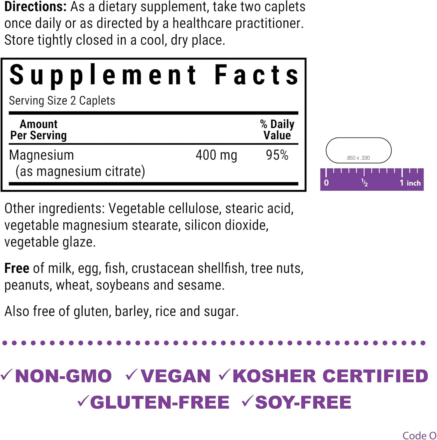 Bluebonnet Nutrition Magnesium Citrate 400mg Caplets for Maximum Absorption, Immune Health & Energy*, Soy-Free, Gluten-Free, Non-GMO, Kosher, Dairy-Free, Vegan - 120 Count