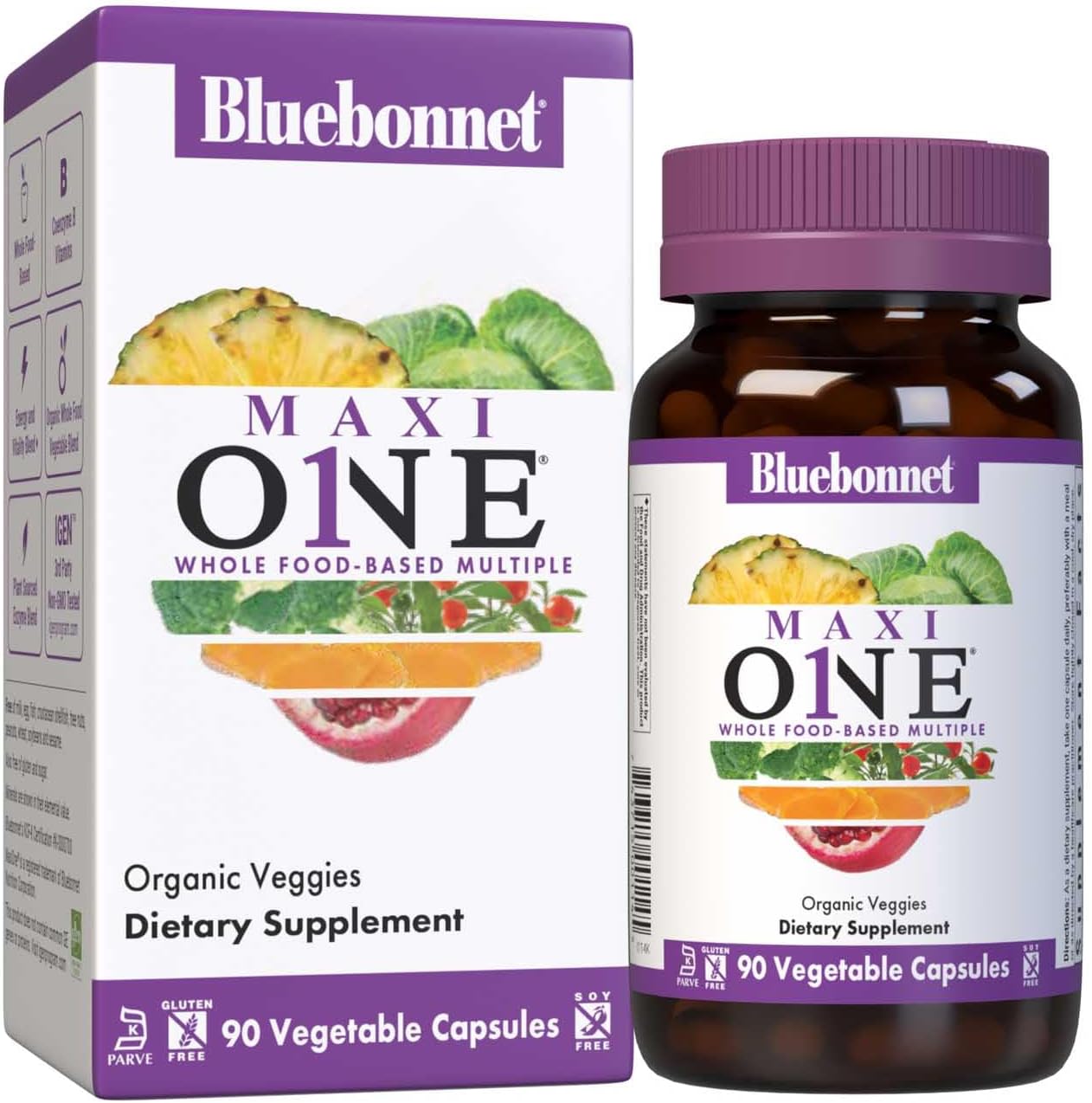 Bluebonnet Nutrition Maxi One Whole Food Multiple with Iron, Enzymes, Energy & Vitality - 90 Capsules