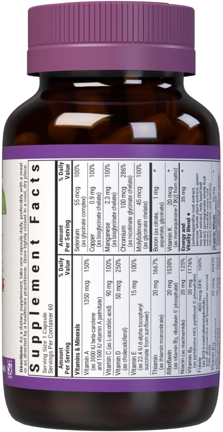 Bluebonnet Nutrition Maxi One Whole Food Multiple with Iron, Enzymes, Energy, Vitality - 60 Count, Non-GMO, Gluten/Dairy/Soy Free