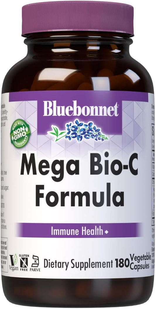 Bluebonnet Nutrition Mega Bio-C Formula Capsules - High Potency Buffered Vitamin C for Immune Health - Soy, Gluten, Dairy Free - Non-GMO, Kosher, Vegan - 180 Count