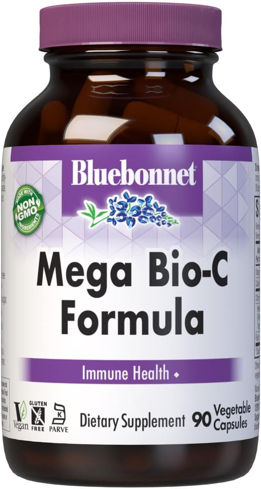 Bluebonnet Nutrition Mega Bio-C Formula Capsules: High Potency Buffered Vitamin C for Immune Health, 90 Count, Soy-Free, Gluten-Free, Non-GMO, Kosher, Dairy-Free, Vegan