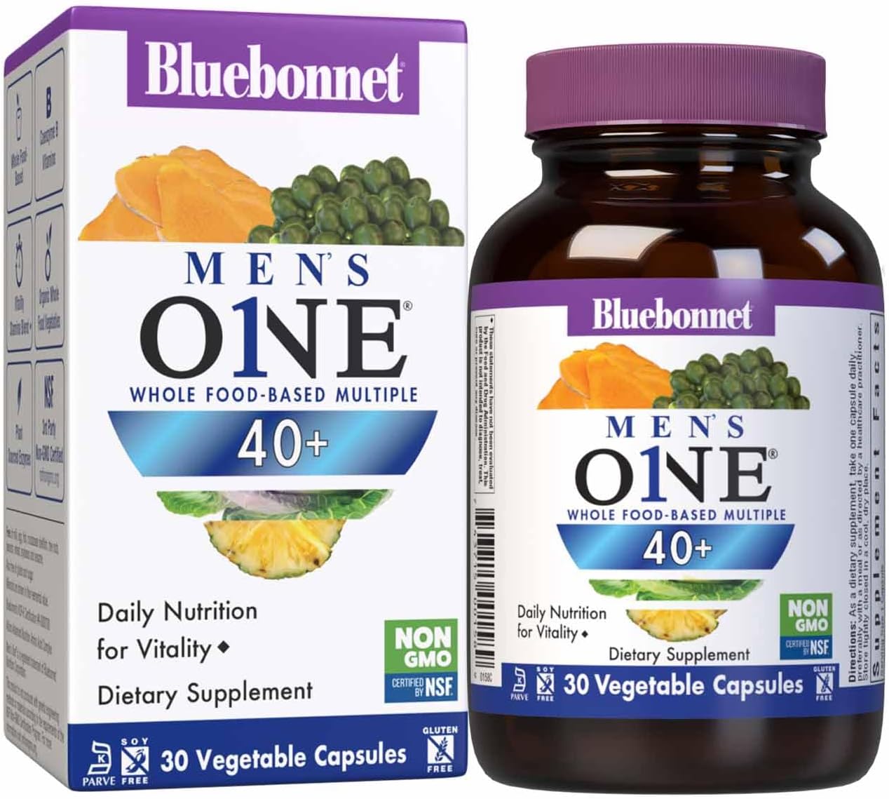 Bluebonnet Nutrition Men's 40+ Whole Food Multivitamin, Soy-Free, Non-GMO, Gluten Free, Kosher - 30 Vegetable Capsules