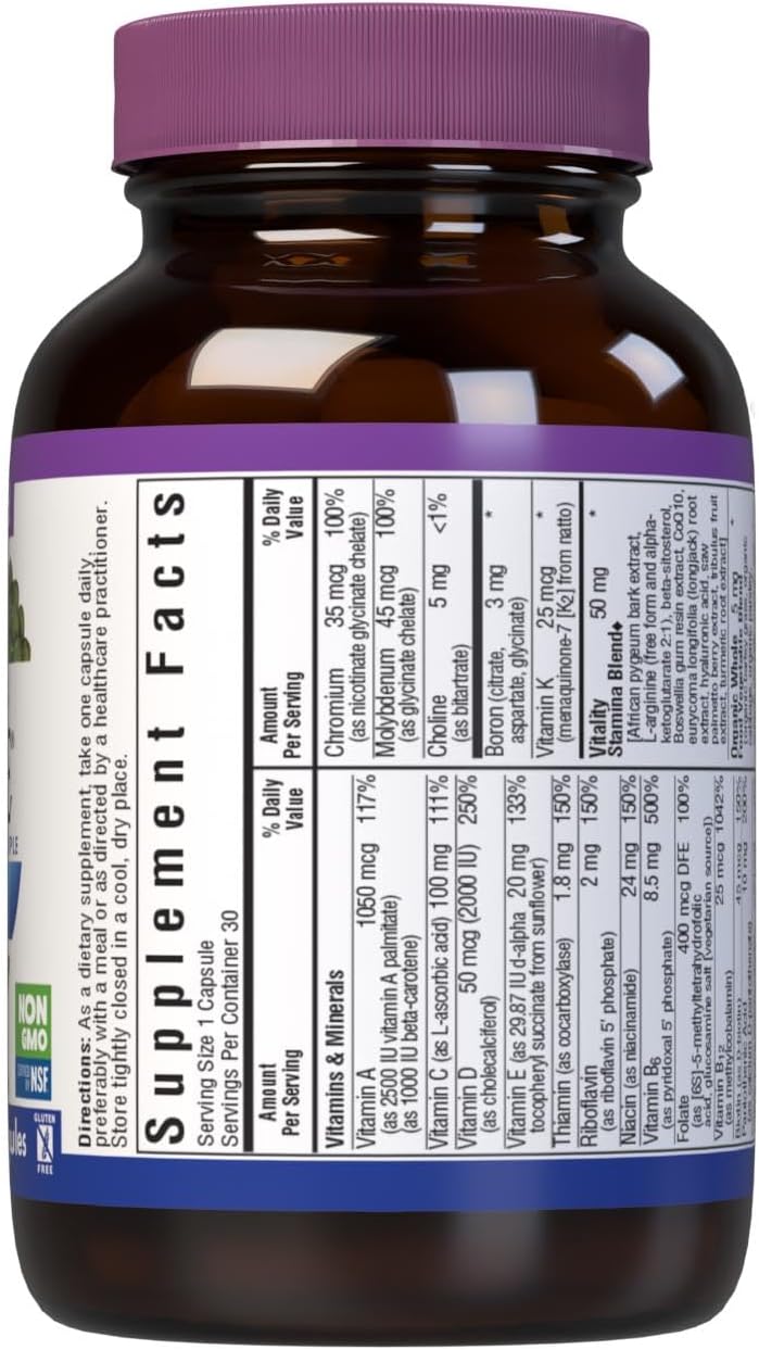 Bluebonnet Nutrition Men's 40+ Whole Food Multivitamin, Soy-Free, Non-GMO, Gluten Free, Kosher - 30 Vegetable Capsules