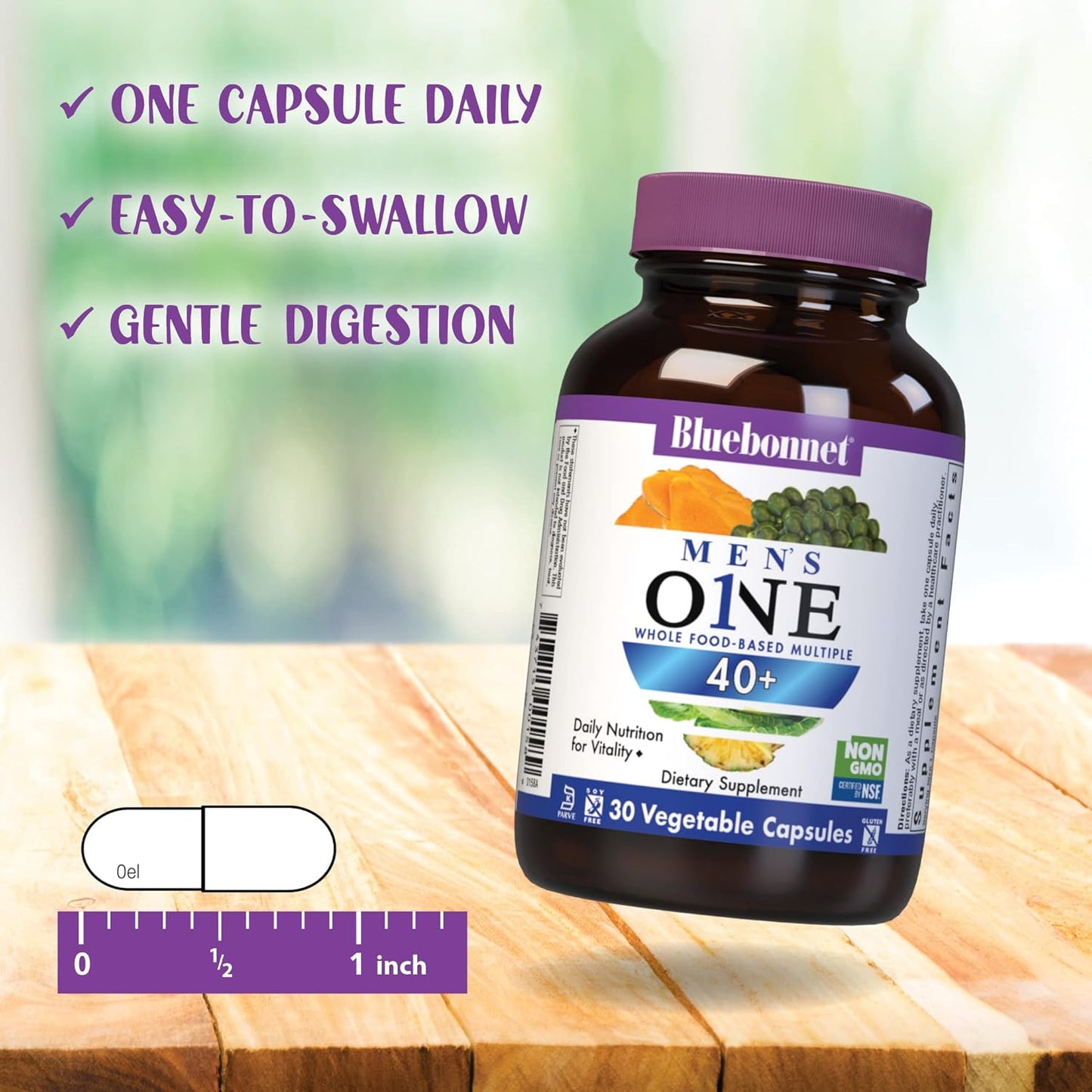 Bluebonnet Nutrition Men's 40+ Whole Food Multivitamin, Soy-Free, Non-GMO, Gluten Free, Kosher - 30 Vegetable Capsules