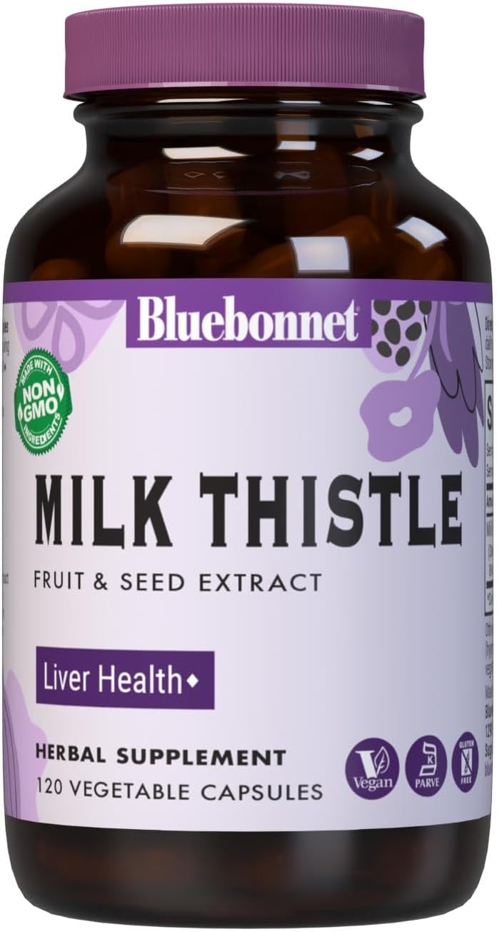 BlueBonnet Nutrition Milk Thistle Extract Capsules for Liver Health, Non-GMO, Vegan, Kosher, Gluten-Free, Soy-Free - 120 Capsules