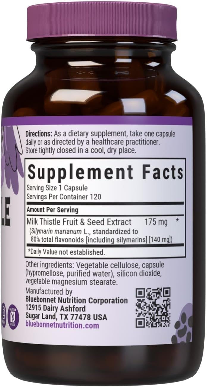 BlueBonnet Nutrition Milk Thistle Extract Capsules for Liver Health, Non-GMO, Vegan, Kosher, Gluten-Free, Soy-Free - 120 Capsules