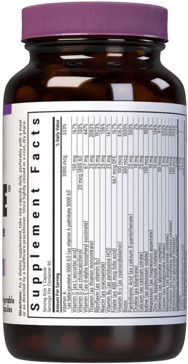 Bluebonnet Nutrition Multi One (Iron Free) Vegetable Capsules - Complete Full Spectrum Multiple with B Vitamins for General Health - Gluten & Milk Free - Kosher - 90 Count - 3 Month Supply