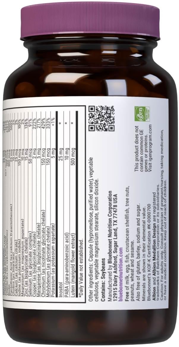 Bluebonnet Nutrition Multi One (Iron Free) Vegetable Capsules - Complete Full Spectrum Multiple with B Vitamins for General Health - Gluten & Milk Free - Kosher - 90 Count - 3 Month Supply