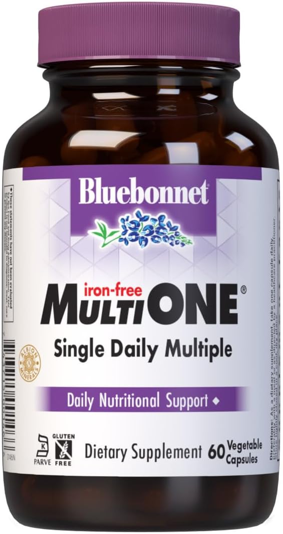 Bluebonnet Nutrition Multi One Vegetarian Capsules - Full Spectrum Multiple with B Vitamins for General Health - Iron Free, Gluten Free, Milk Free, Kosher - 60 Veg Caps, 2 Month Supply