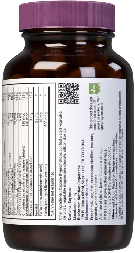 Bluebonnet Nutrition Multi One Vegetarian Capsules - Full Spectrum Multiple with B Vitamins for General Health - Iron Free, Gluten Free, Milk Free, Kosher - 60 Veg Caps, 2 Month Supply