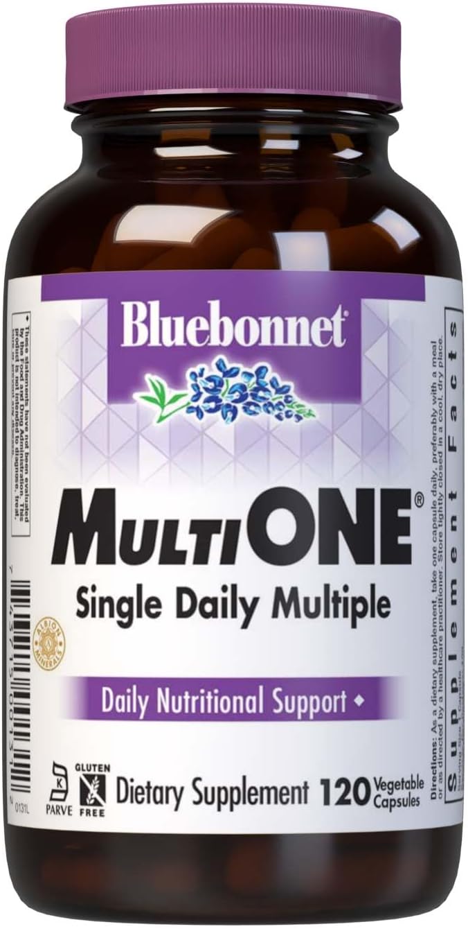 Bluebonnet Nutrition Multi One with Iron Vegetable Capsules - Full Spectrum Multi Vitamin Supplement, B Vitamins, Gluten & Dairy Free, Kosher, 120 Count - 4 Month Supply