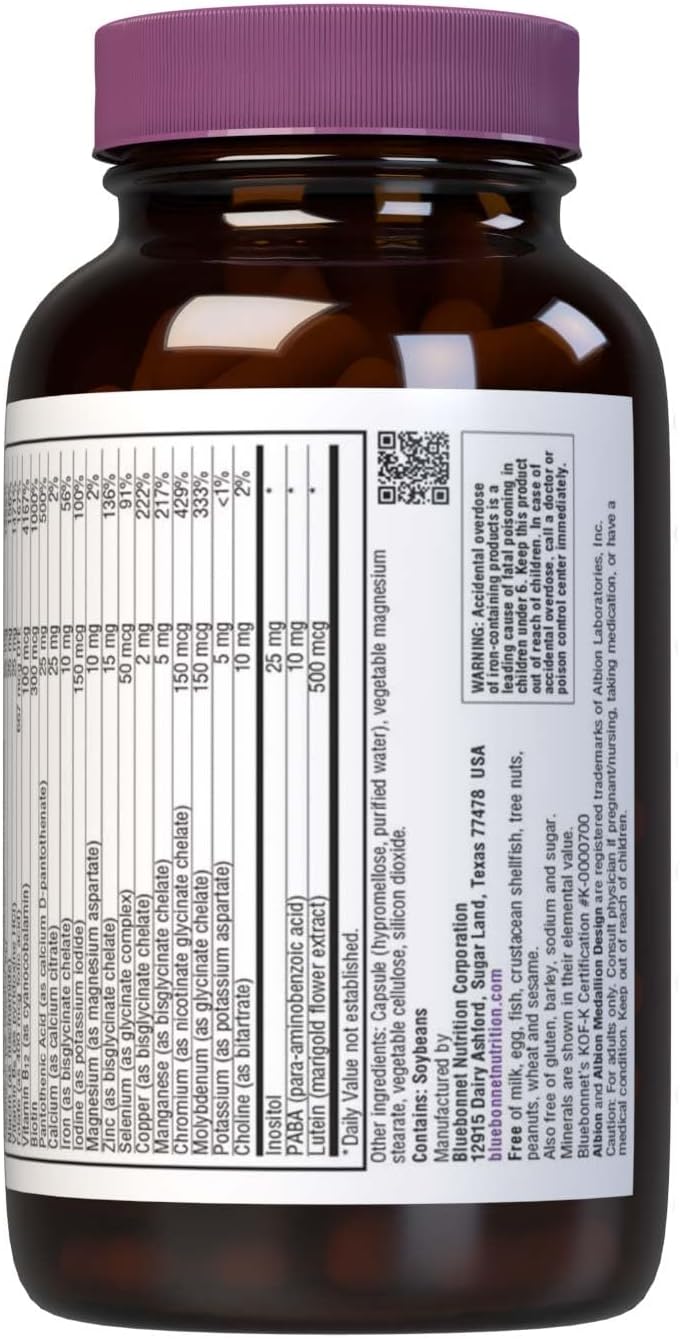 Bluebonnet Nutrition Multi One with Iron Vegetable Capsules - Full Spectrum Multi Vitamin Supplement, B Vitamins, Gluten & Dairy Free, Kosher, 120 Count - 4 Month Supply