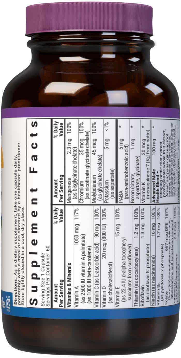 Bluebonnet Nutrition One for Men Whole Food-Based Multiple - Non-GMO, Vegetarian, Kosher, Gluten-Free - 60 Vegetable Capsules